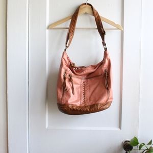 Coral & Tan Leather Bag